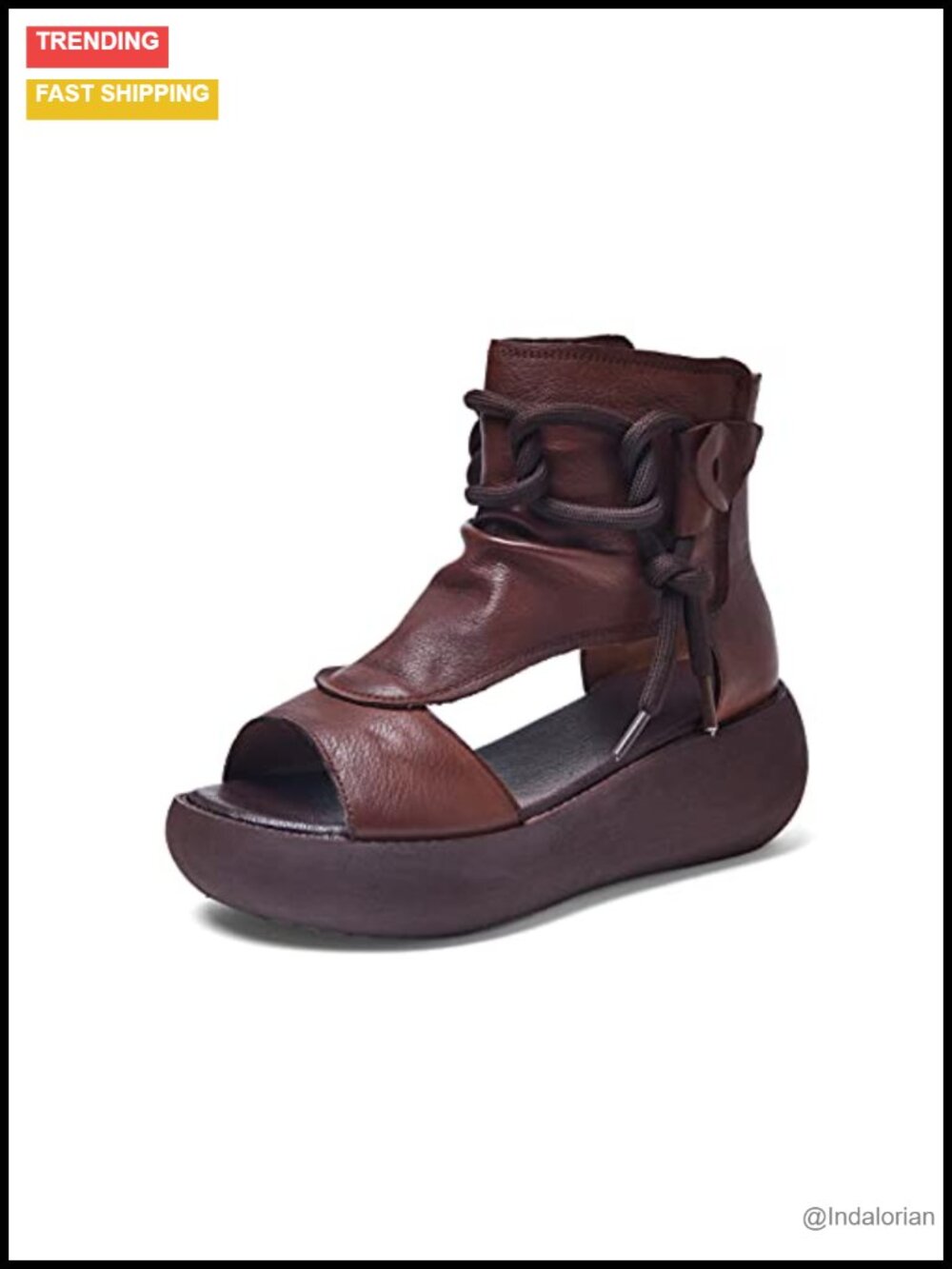 Full Grain Leather High Top Open Toe Platform Sandals